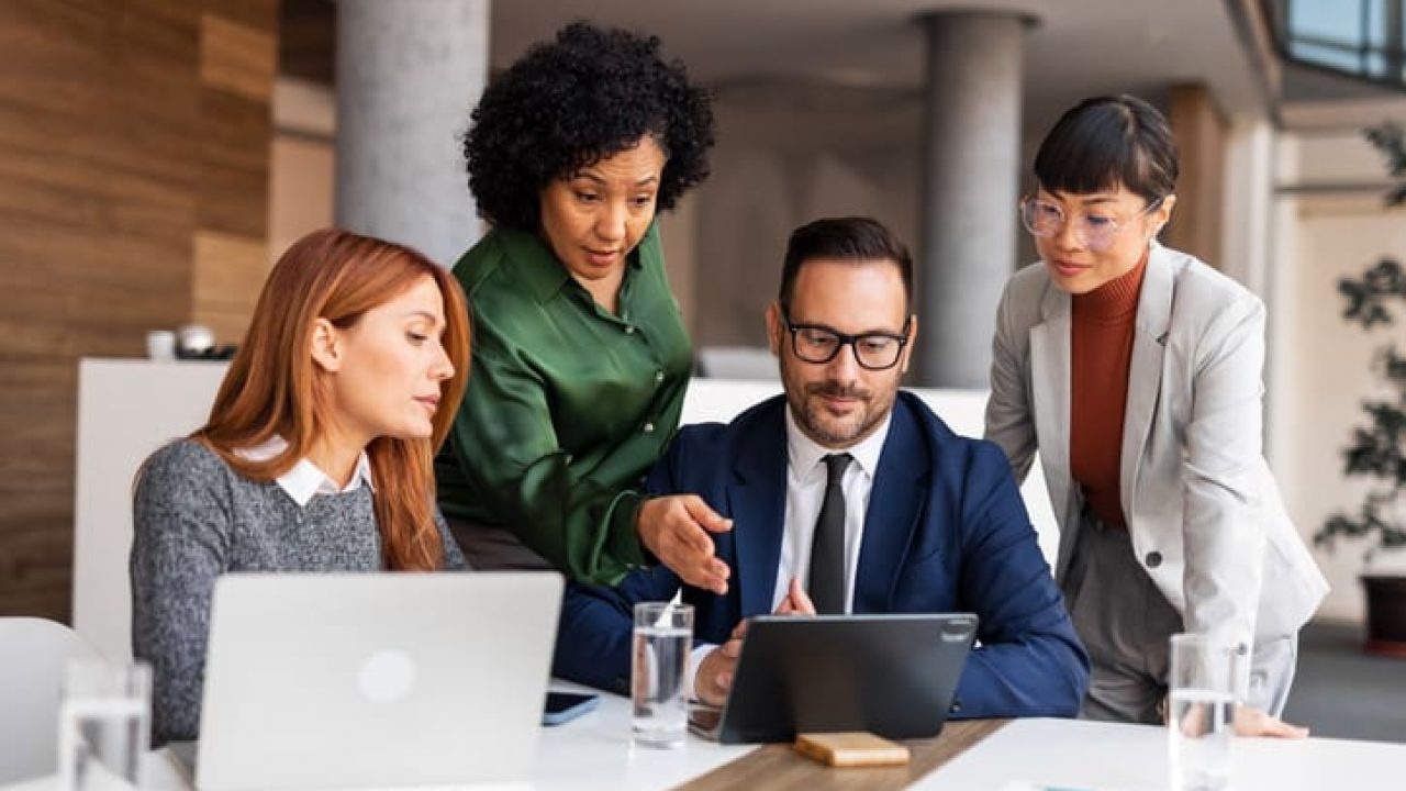 Team Collaboration Meeting in a Modern Office Setting